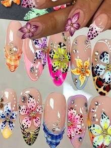 100pcs 3D Floral Nail Art Charms, Colorful, Hawaiian Style, Cute Flower Pattern, Summer Nail Rhinestone Decoration - Multicolor - View 4