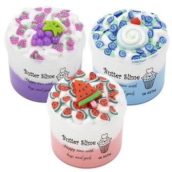 1 件/3 件黄油史莱姆套装，带西瓜葡萄饰物，柔软蓬松的儿童感官玩具，是男孩女孩的完美圣诞派对礼物