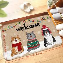 1 pieza Felpudo de gato de invierno, Felpudo de bienvenida de gato divertido, Felpudo navideño de gato, Decoración navideña, Alfombra de baño súper suave - Material de terciopelo, Adecuado para decoración de baño y sala de estar Alfombra de baño Alfombra de baño Alfombra de cocina