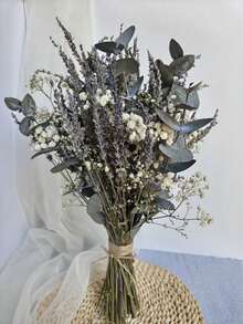 1 Bouquet Mixed Gypsophila, Eucalyptus, Lavender, Natural Plant Flower Bouquet For Vase, Wedding, Bridal Bouquet, Home/Office Decor, Party - White Green - View 9