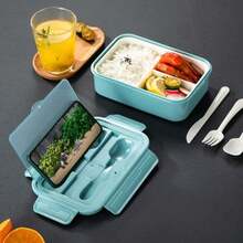 Leak-Proof Bento Box, 40.58 Oz Adult Bento Box With Tableware, Microwaveable, 3-Grid Partition, Green Lunch Container, Suitable For School, Work And Outdoor Dining, Outdoor Bento Box | Zoned Bento Box | Safety Lock Cover