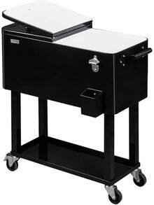 VINGLI 80 Quart Rolling Ice Chest, Portable Patio Party Bar Drink Cooler Cart, With Shelf, Beverage Pool With Bottle Opener - 黑色 - 查看 8