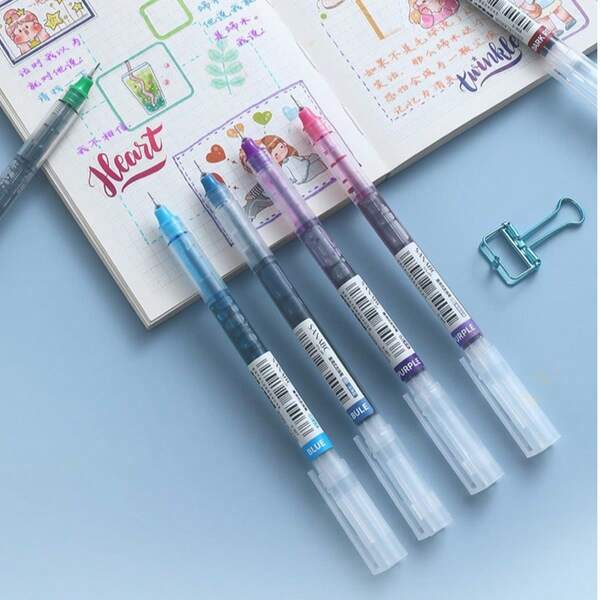 قلم حبر جاف مستقيم سعة كبيرة سريع الجفاف، قلم فرشاة للطلاب، قلم إبرة 0.5 مم، لوازم مدرسية، متوفر ب- 12 لون