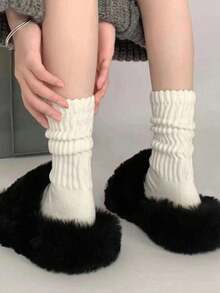 1 双女式 168D 针织马镫保暖袜，JK 学院风腿套，芭蕾舞袜，秋冬 - 白色 - 查看 3