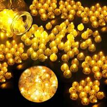 50 个 LED 婚礼装饰球，婚礼迷你黄色圆形灯泡，电子照明派对用品，发光纸灯笼气球小圆形灯泡，适用于生日派对、节日聚会发光装饰、圣诞节