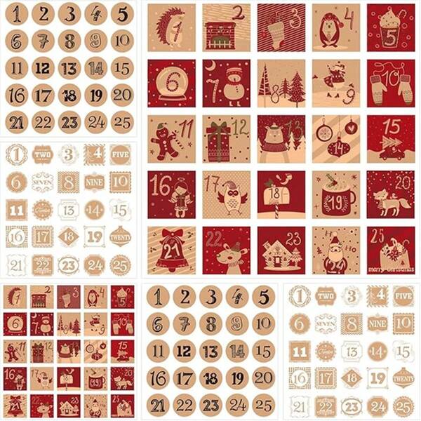 25 pezzi Adesivi numerici natalizi, Adesivi numerici per calendario dell'avvento natalizio colorato, Conto alla rovescia 1-25 giorni, Adesivi per calendario dell'avvento fai-da-te e sigillatura di regali, Forniture per ufficio e scuola per il conto alla rovescia di Natale, Adesivi per sigillatura di regali per feste, Forniture per scrapbooking, Forniture scolastiche (stile kraft)
