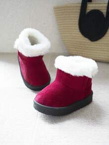 1 Paar Baby Mädchen Burgund Plüsch Süß & Modisch Thermisch Gefütterte Schlüpf-Schnee Stiefel, Bequem für den täglichen Gebrauch im Winter