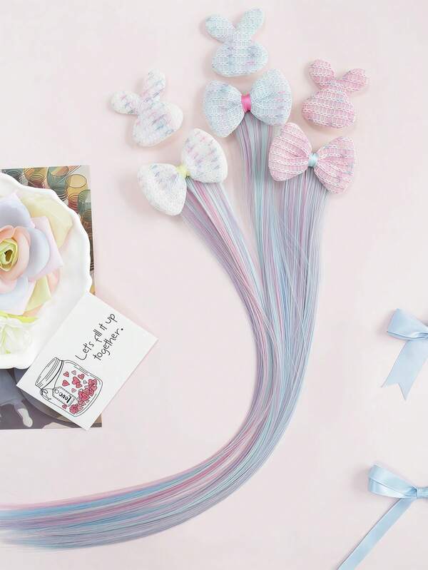 Set de diadema de peluche adorable de otoño, diseño de conejo, oso, corazón y lazo, clips de pelo falso de colores mezclados, clips para trenzas de cabello ombre, tocados para fiestas festivas, suave y cómodo, sin daño al cabello, combinación de varios estilos