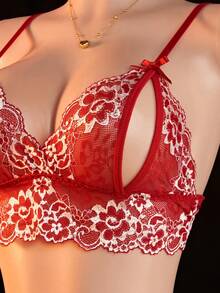 Red Lace Lingerie Set, Translucent Open Bra And Crotchless Thong, Suitable Scenes, Adult Intimate Clothing, Elegant Design, Floral Pattern, Elegant Style, Wear, Lingerie, Lingerie Suit, Clothing, Seductive Outfit, Sheer Lingerie, Feminine Intimates, Lightweight Material, Delicate Lace, Crotchless Panty, Lace Underwear, Date Night Wear, Red Lace Thong, Thong Lace, Lingerie Women Seductive Nasty, Babydoll Nightie Sleepwear, - Đỏ - Xem 4