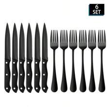 6set Stainless Steel Cutlery Set, Containing 6 Serrated Steak Knives And 6 Dinner Forks, Elegant Classic Design, , Mirror Polished, Dishwasher-, Suitable For Meat Cutting, Perfect For Parties, Weddings, Banquets, Outdoor Camping