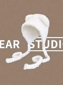 1pc Women's Long Ear Knitted Hat, Casual Cute Bohemian Elegant Warm Earflap Knit Cap For Winter, New Autumn/Winter Fluffy Bear Design