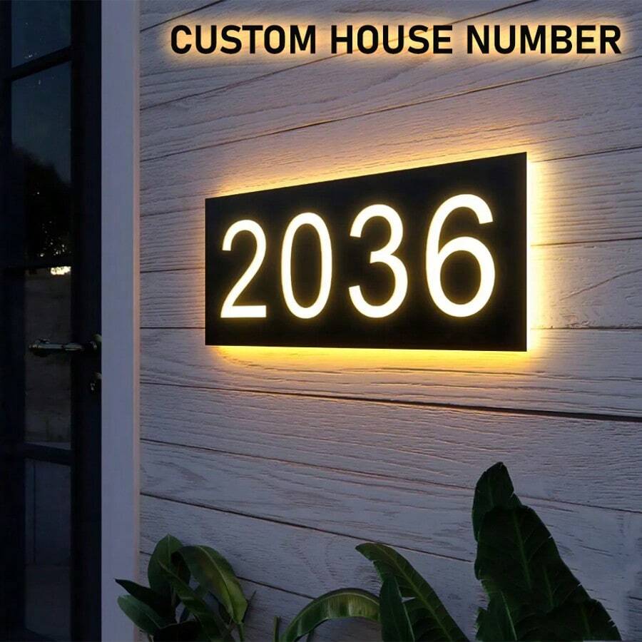 Có 4 kích cỡ! Biển số nhà bằng kim loại, bảng địa chỉ cá nhân hóa, số cửa, số phòng khách sạn. - màu đen - Xem 1