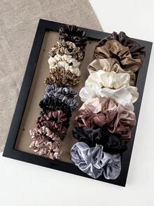 79pcs/Set Maillard Hair Accessories Set: Large Matte Claw Clips, Silk Satin Scrunchies & Seamless Elastic Ties, Versatile Earth Tone Headwear For Women - Multicolor - View 3