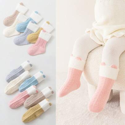 3 أزواج من جوارب الأطفال المبطنة بالفرو، للأعمار 0-6 سنوات، بتصميم أذن كرتوني ثلاثي الأبعاد، جوارب أطفال من الصوف الكشمير