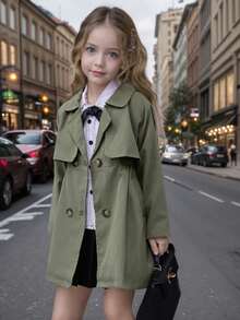 New Girls' British Style Double-Breasted Trench Coat, Girls' Casual Autumn Windbreaker, Children's Spring/Autumn Jacket