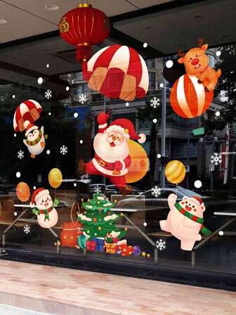 1pc Colorful Cartoon Christmas Tree Wall Sticker For Shop Window, Living Room, TV Background Decoration