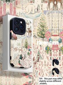 1pc Christmas Limited Edition Vintage Minimalist Snowy Landscape Pattern Vertical Textured Stylish Shockproof Anti-Fingerprint Phone Case, Compatible With Apple And Models