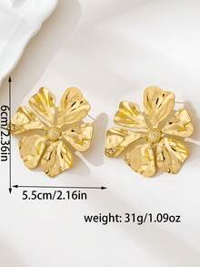 1 Pair Metallic Flower Exaggerated Fashion Earrings, Casual Minimalist Accessory - Yellow Gold - View 5