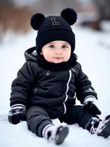 Set da 4 pezzi di cappello, sciarpa e guanti a maglia con lettere dell'alfabeto da 26, set di accessori invernali unisex adatti per bambini e bambine - nero - Visualizzare 2