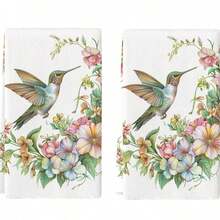 2 piezas de toallas de cocina de colores vivos con diseño de flores y picaflor, toallas decorativas para lavar y secar platos en estilo acuarela hermosa