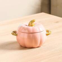 复古红色光泽陶瓷南瓜荷兰锅带盖 - 适用于微波炉和洗碗机，双手柄，优雅光泽的瓷釉，耐热盖和坚固的黑色边缘，非常适合盛放和厨房装饰 - 万圣节、感恩节和圣诞节的绝佳礼物（易于清洁） - 多功能南瓜锅