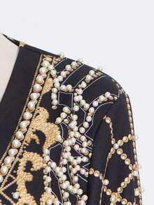 1 Item  Argyle  Colorblock    Elegant    Polyester    Pearls    Wedding  School  Office  Daily    Spring And Autumn - 黃色 - 查看 2