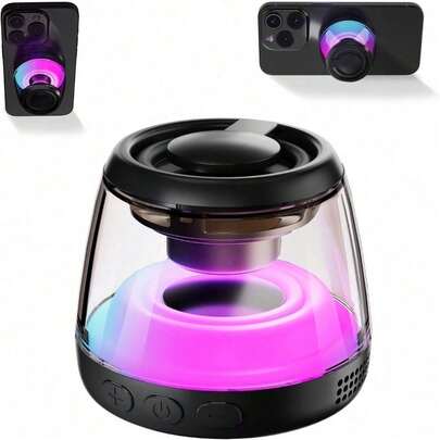 Bluetooth Speaker, Mobile Phone Bluetooth Speaker Magnetic, Wireless Induction Bluetooth Speaker, Mini Portable Mobile Phone Holder, Lanyard And RGB Night Light, Or Home, Outdoor, Pool, Birthday Gift