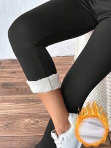 Quần bút chì ôm sát cạp cao lót giữ nhiệt, quần legging giữ nhiệt co giãn dành cho nữ, màu đen xuyên biên giới mùa đông - màu đen - Xem 5