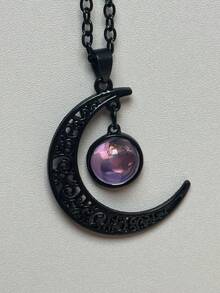 1 pezzo Collana stile gotico bohémien con luna crescente nera e fiori