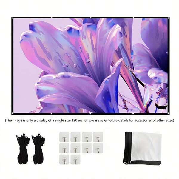 60, 72, 84, 100, 120, 150 Inches, Easy To Install, Washable, Ironable, Reusable, Foldable, High-Definition 16:9 Folding Design Projection Screen, With Multiple Sizes To Choose From, Suitable For Indoor/Outdoor Home Theaters And Offices, Conference Room Projection Screens, No Drilling Required, Easy To Install Projection Screen - With Rope Version