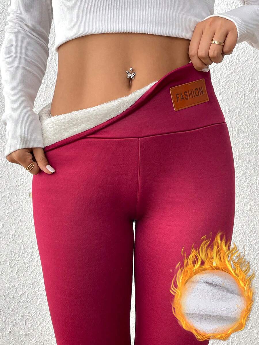 Pantaloni skinny creion cu talie înaltă, căptușiți termic, colanți termici elastici pentru femei, transfrontalieri - Burgundia - Vizualizare 1