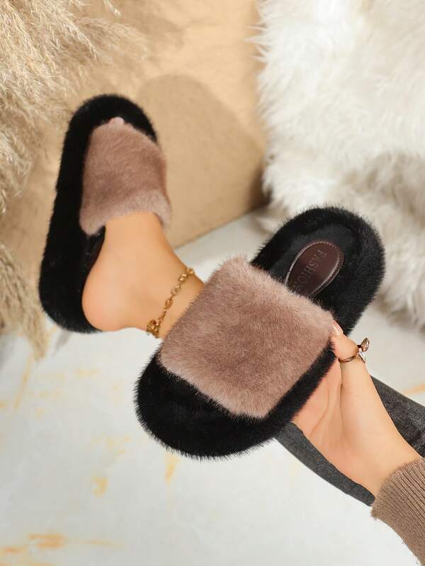 Women's Fluffy Thick Sole Slide Slippers, Soft Bottom Open Toe Casual Slippers, Fashionable Women Indoor Slippers