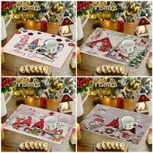 2/4/6pcs Christmas Happy Placemats, Gray Gnome Fantasy Snow Tree Branch Design Rectangular Placemats, 12x18 Inch, Suitable For Kitchen, Dining Room, Coffee, Party/Wedding Decor, Seasonal Winter Christmas Table Mats, Home Dining Table Decor, Party Decor, Christmas Decor, Holiday, Dining, Home Decor