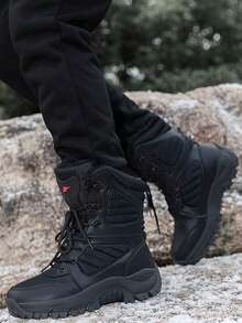 Men'S Fleece-Lined Mid-Calf Boots Snow Boots, Thermal Insulated Cold Weather Boots, Non-Slip TPR Sole & Lace-Up Design, Durable Outdoor Winter Boots, Gift For Men, Christmasgift, Stylish Winter Footwear - 黑色 - 查看 6