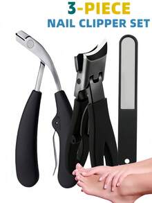 3pcs Professional Nail Clipper Set, Modern Style, Stainless Steel Blades, Curved, Wide Opening, Anti-Splash, Long Handle, Curved Nail Trimmer, Suitable For Thick Nails, Fragrance-Free, Suitable For Men And Elderly, Great Gift For Travel, Friends, Boyfriends, Parents, Ideal For Halloween And Christmas