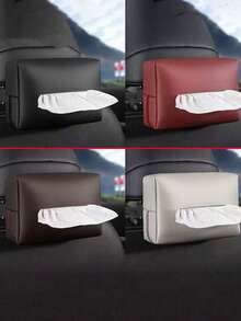 优质 PU 皮革汽车纸巾盒、多功能汽车收纳盒、创意汽车扶手收纳架、安装式纸巾架 - 时尚黑色悬挂设计、易于使用和整理、便携式汽车配件、车辆配件 - 彩色 - 查看 4