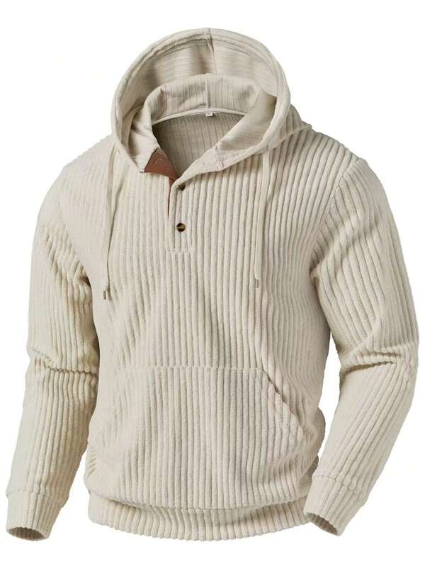 Men's Casual Solid Color Textured Hoodie, Leisure Pullover Sweatshirt, Autumn/Winter, Menswear