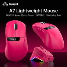 Mouse Gamer Sem Fio 1000Hz Com Tela, FREEWOLF A7 PAW3311 24000DPI RGB Mouse Gamer Com Dock de Carregamento Magnético para PC e Laptops