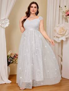 Plus Sweetheart Full Lace Sleeveless Pleated Hem Elegant Evening Formal Party Maxi Dress, White Party Dress, White Wedding Dress, Bridal Dress - White - View 6