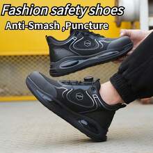 Steel Toe Work Shoes For Men - Slip-On Work Sneakers With Kevlar Midsole, Lightweight Cushioned TPU Sole, Anti-Slip & Puncture Resistant, Lazy Button Design For All-Season Wear - Đen và trắng - Xem 2