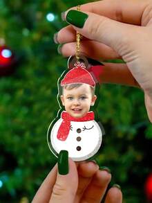 Customized Photo Children's Acrylic Pendant, Personalized Christmas Tree Decoration Pendant, Christmas Snowman-Shaped Pendant, Warm Christmas Gift, Gift For Children, Facial Toy Gift, Customized Children's Gift, Gift For Grandchildren, Christmas Party Decoration, Gift - Snowman - View 4