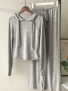 Conjunto de moda para mujer: sudadera de manga larga para mujer + pantalones anchos para mujer, conjunto de 2 piezas para mujer, conjunto mujer, shorts mujer, conjuntos elegantes para dama, conjuntos casuales para mujer, conjunto deportivo dama. - Gris Claro - Ver 3