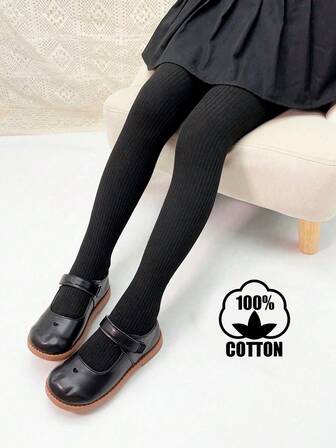 1pc Children's Pure Cotton Solid Striped Knit Fashionable Versatile Comfortable Simple Pantyhose