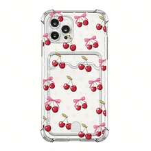 Funda de Teléfono Transparente con Patrón de Cereza de Moda, a Prueba de Golpes, con Ranura para Tarjeta, Compatible con 15 Pro/15 Plus/15 Pro/15, 14 Pro/14 Plus/14 Pro/14, 13 Pro/13 Pro/13/13, 12 Pro/12 Pro/12/12, 11 Pro/11 Pro/11, XS/XR/XS/S - Colores mixtos - Ver 2