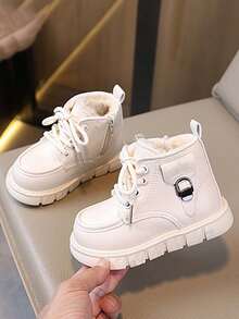 1 Pair Kids Winter New Mid-Calf Casual Thermal Lined Short Boots, Unisex Children Anti-Slip Warm Boots, Fashion Versatile Little Leather Boots