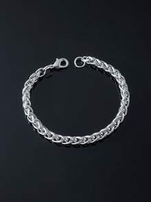 1 pieza Pulsera de cadena tejida plateada elegante para hombres, elaborada con un diseño tejido de textura delicada, adecuada para uso diario y ocasiones de moda - Blanco - Ver 1