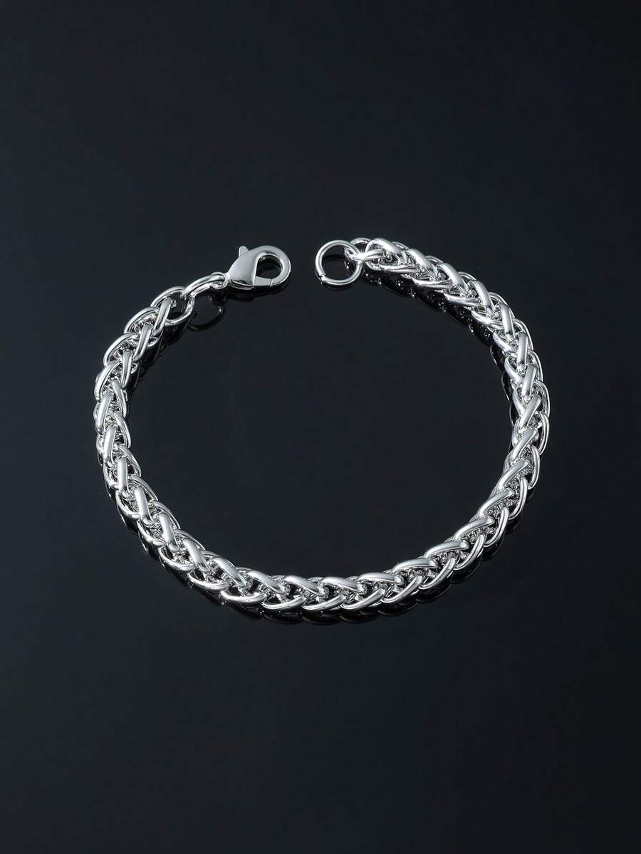 1 pieza Pulsera de cadena tejida plateada elegante para hombres, elaborada con un diseño tejido de textura delicada, adecuada para uso diario y ocasiones de moda - Blanco - Ver 1
