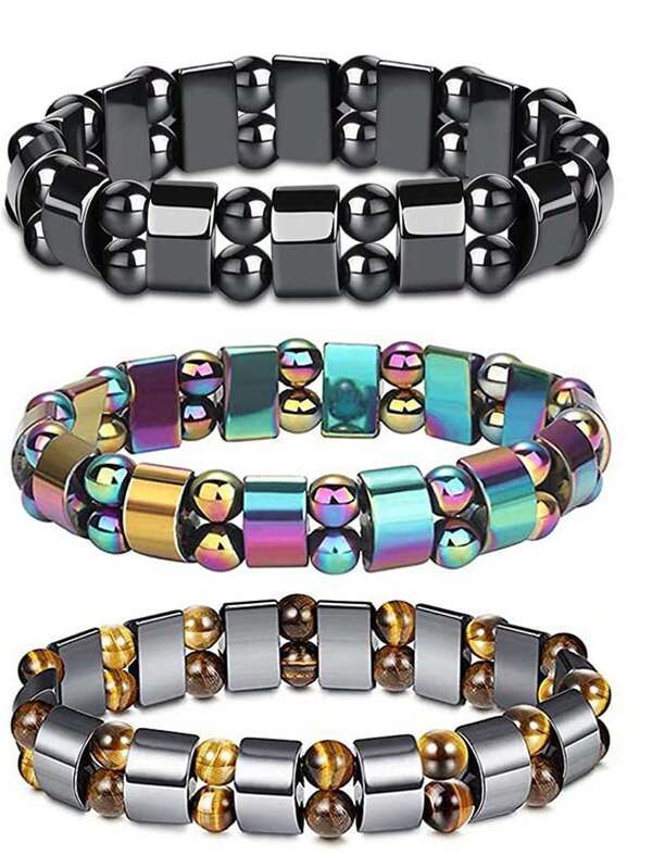 Cross-Border Black Magnetite Half-Moon Bracelet Magnetic Beaded Elastic Tiger's Eye Chromotherapy Minimalist Jewelry