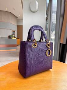 2025新款时尚奢华蛇皮手提包，小众设计高端品质优雅小方包，多功能单肩斜挎包，通勤必备 - 彩色 - 查看 4