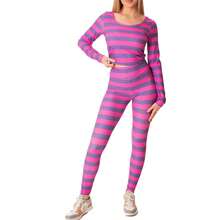 Awevudst Women's 2Piece Outfits Cheshire Cat Halloween Costume Pink And Purple Striped Cat Costume Long Sleeve Crop Top Shirt And Leggings Animal Halloween Cosplay Clothes Casual Lungewear - Hồng - Xem 8